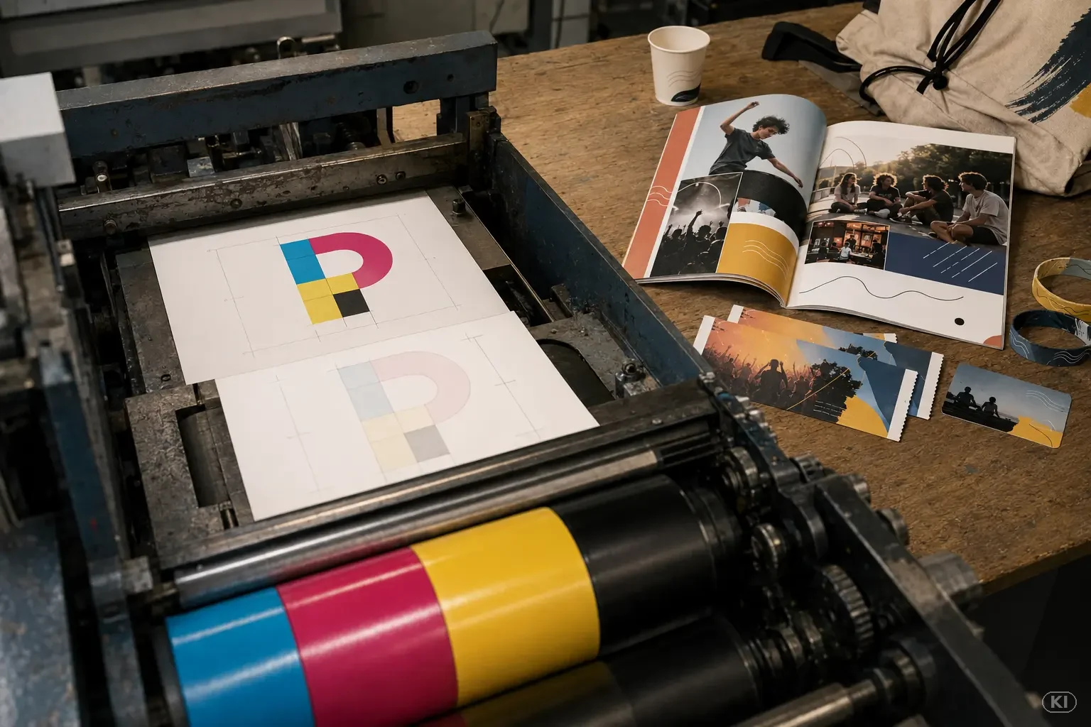 Club4live-Magazin an CMYK-Druckwalzen.