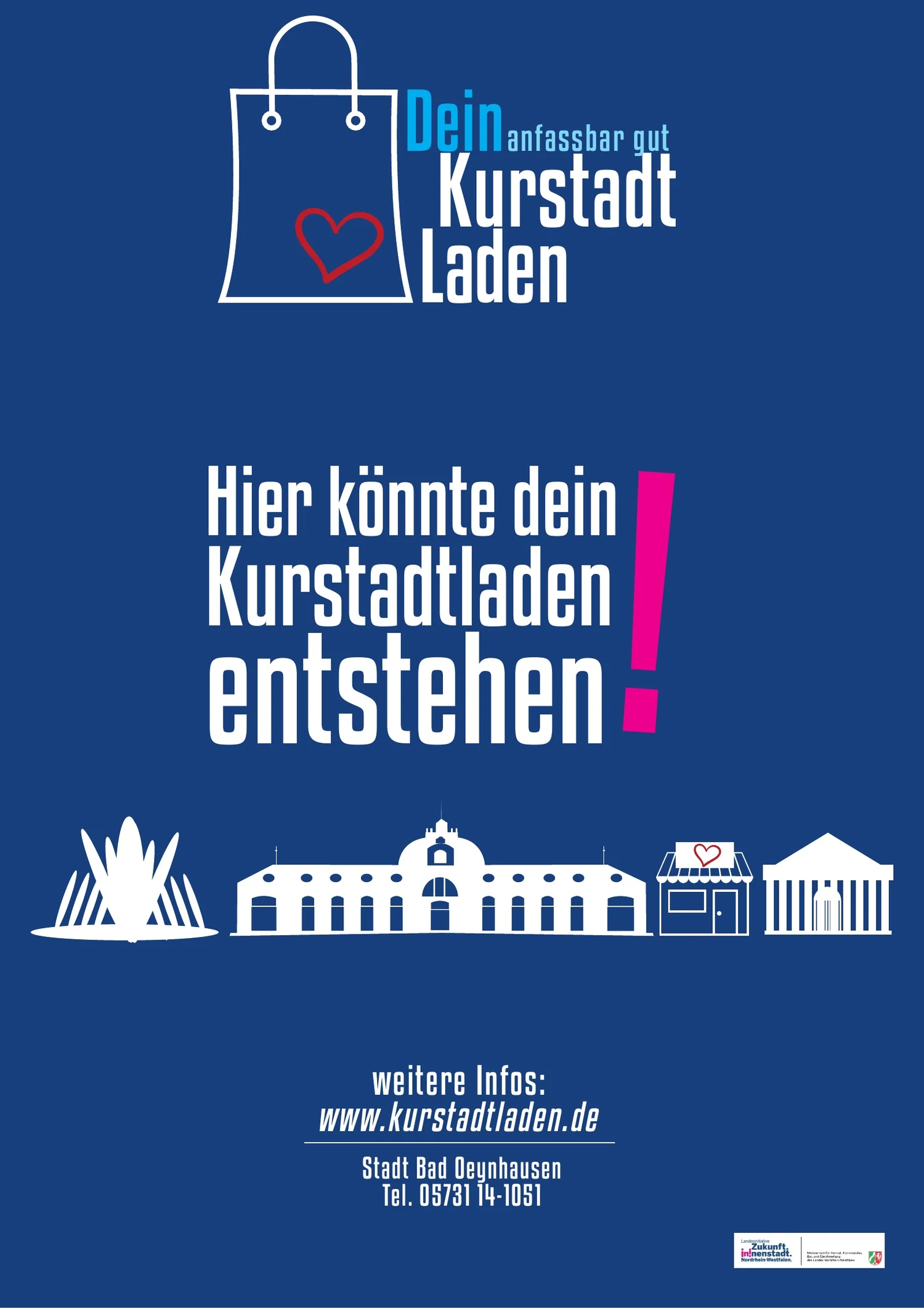 Dunkelblaues typografisches Kurstadtladen-Plakat.